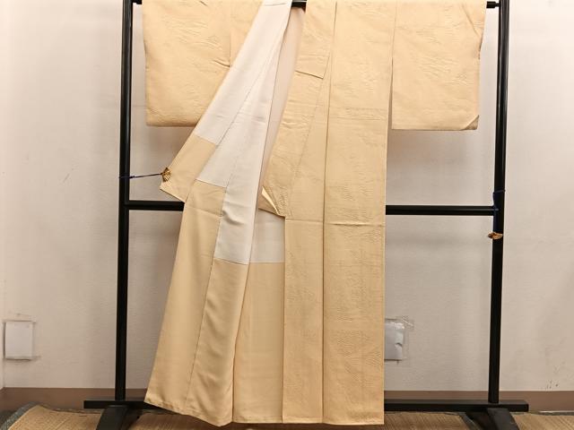 平和屋着物■上質な色無地　菊花地紋　花葉色　正絹　逸品　BAAX8207mz