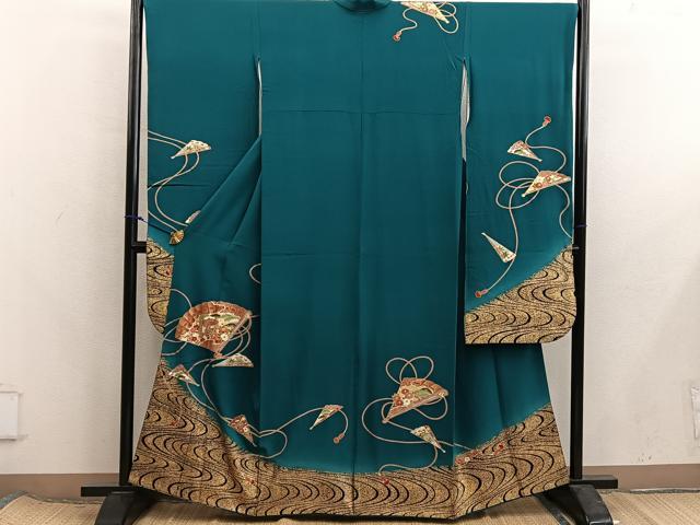 平和屋着物■豪華振袖　駒刺繍　檜扇御所車花文　金彩　正絹　逸品　BAAX8209mz