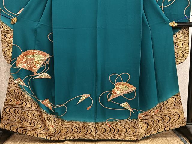 平和屋着物■豪華振袖　駒刺繍　檜扇御所車花文　金彩　正絹　逸品　BAAX8209mz