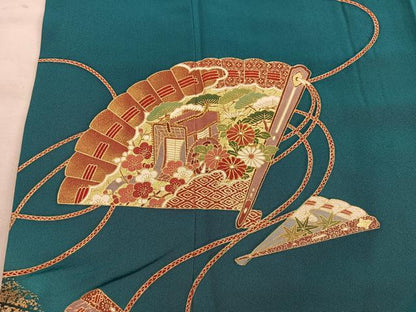 平和屋着物■豪華振袖　駒刺繍　檜扇御所車花文　金彩　正絹　逸品　BAAX8209mz