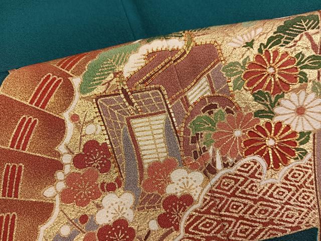 平和屋着物■豪華振袖　駒刺繍　檜扇御所車花文　金彩　正絹　逸品　BAAX8209mz