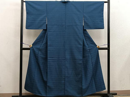平和屋着物■上質なお召　横段文　正絹　逸品　BAAX8210mz