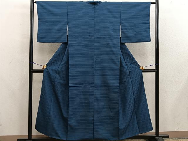 平和屋着物■上質なお召　横段文　正絹　逸品　BAAX8210mz