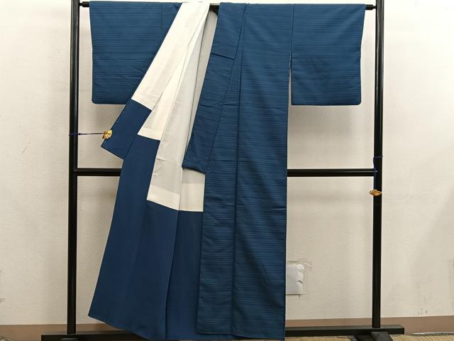 平和屋着物■上質なお召　横段文　正絹　逸品　BAAX8210mz