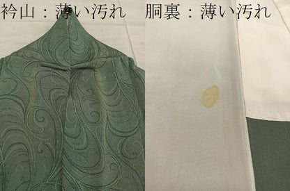 平和屋着物■上質な色無地　唐草地紋　麹塵色　正絹　逸品　BAAX8215mz