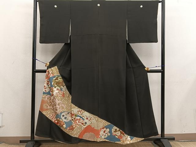 平和屋着物■豪華黒留袖　刺繍　菊花文　金糸　正絹　逸品　BAAX8218mz