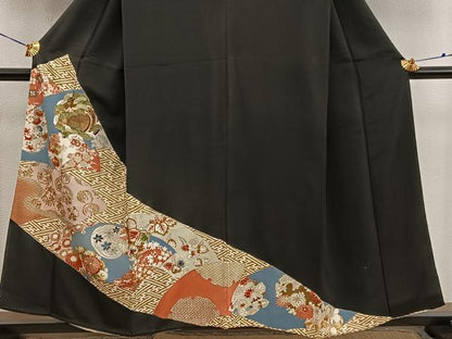 平和屋着物■豪華黒留袖　刺繍　菊花文　金糸　正絹　逸品　BAAX8218mz