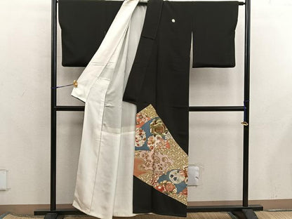 平和屋着物■豪華黒留袖　刺繍　菊花文　金糸　正絹　逸品　BAAX8218mz