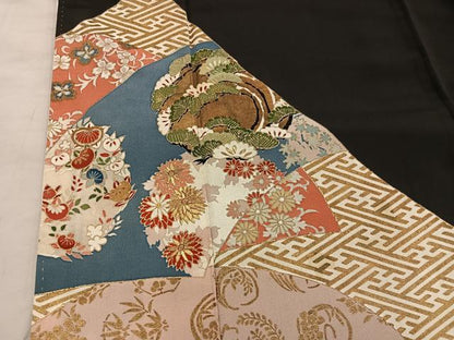 平和屋着物■豪華黒留袖　刺繍　菊花文　金糸　正絹　逸品　BAAX8218mz