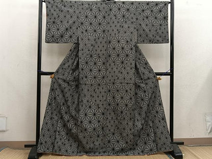 平和屋着物■上質な紬　麻の葉文様　正絹　逸品　BAAX8223mz