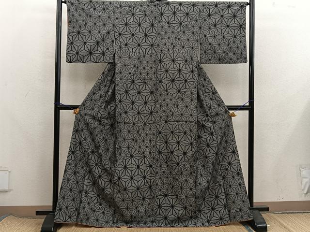 平和屋着物■上質な紬　麻の葉文様　正絹　逸品　BAAX8223mz