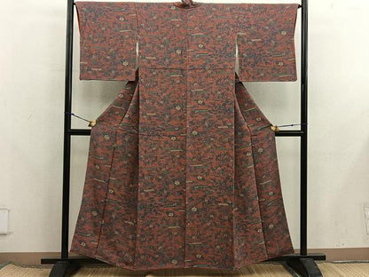 平和屋着物■上質な小紋　菊花文　鬼しぼ縮緬　正絹　逸品　BAAX8225mz