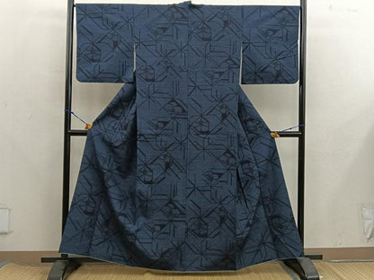 平和屋着物■上質な紬　幾何学文様　正絹　逸品　BAAX8226mz