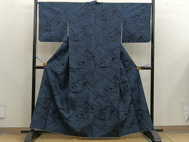 平和屋着物■上質な紬　幾何学文様　正絹　逸品　BAAX8226mz