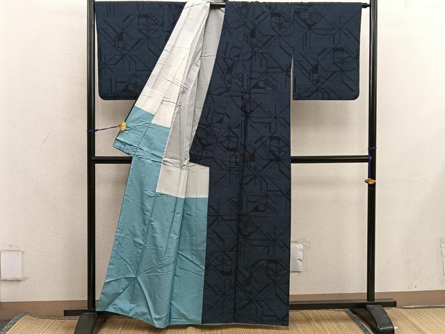 平和屋着物■上質な紬　幾何学文様　正絹　逸品　BAAX8226mz