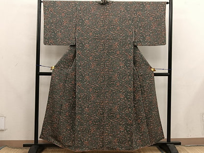平和屋着物■上質な小紋　牡丹花文　鬼しぼ縮緬　正絹　逸品　BAAX8230mz