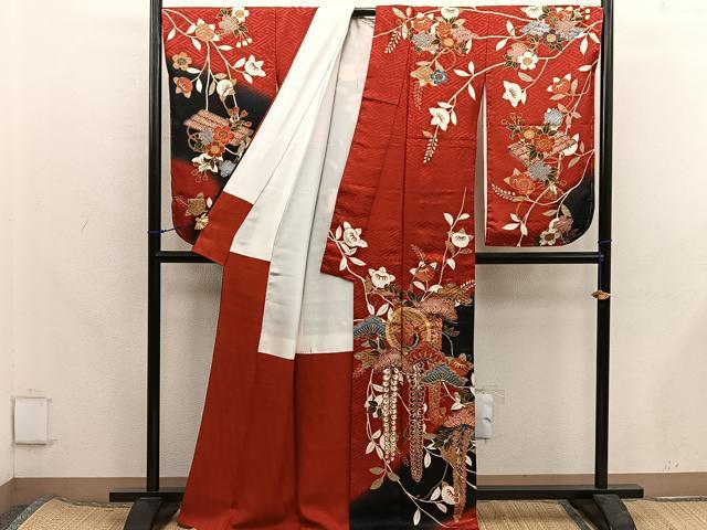 平和屋着物●小振袖　舞蝶花文　暈し染め　金彩　正絹　逸品　BAAX8234mz