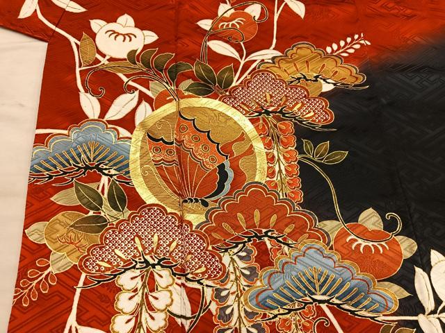 平和屋着物●小振袖　舞蝶花文　暈し染め　金彩　正絹　逸品　BAAX8234mz