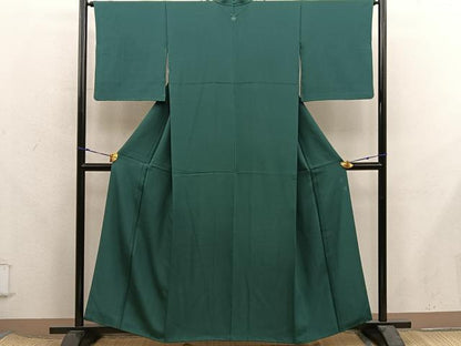 平和屋着物■上質な色無地　千歳緑色　正絹　逸品　BAAX8237mz