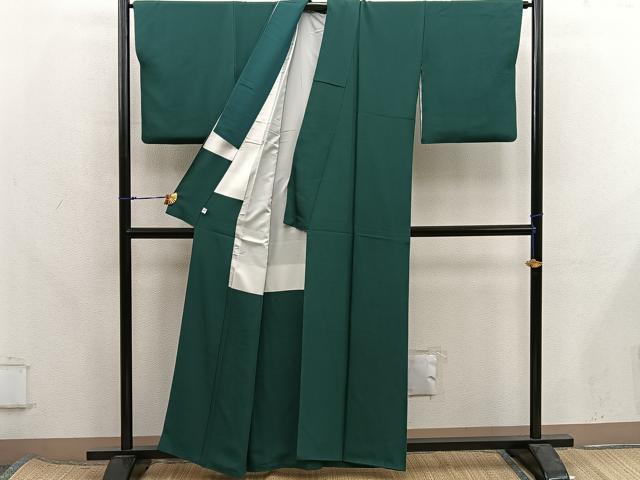 平和屋着物■上質な色無地　千歳緑色　正絹　逸品　BAAX8237mz