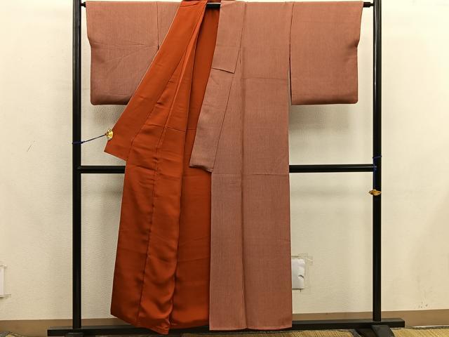 平和屋着物■江戸小紋　樋口実　万筋　栗梅色×白色　正絹　逸品　BAAX8238mz