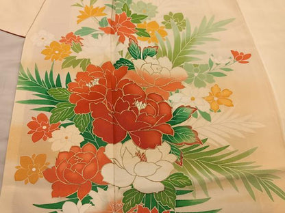 平和屋着物■訪問着　駒刺繍　牡丹花文　金彩　正絹　逸品　BAAX8240mz