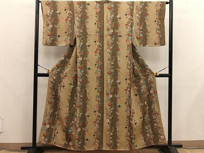 平和屋着物■上質な小紋　菊花文　金彩　鬼しぼ縮緬　正絹　逸品　BAAX8247mz