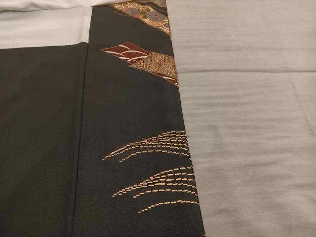 平和屋着物■豪華黒留袖　扇面御所車花文　金彩　正絹　逸品　未使用　BAAX8256mz