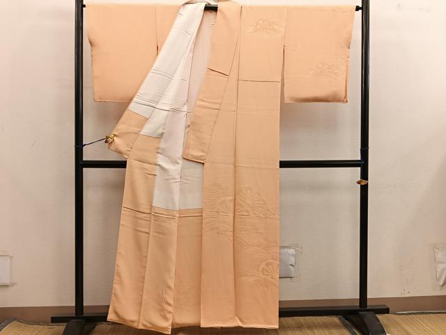 平和屋着物■無地絵羽訪問着　片輪車地紋　杏色　正絹　逸品　BAAX8257mz