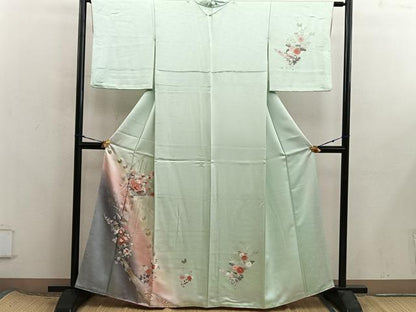 平和屋着物■訪問着　檜扇牡丹花文　暈し染め　金彩　正絹　逸品　BAAX8263mz