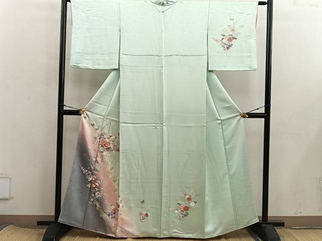 平和屋着物■訪問着　檜扇牡丹花文　暈し染め　金彩　正絹　逸品　BAAX8263mz