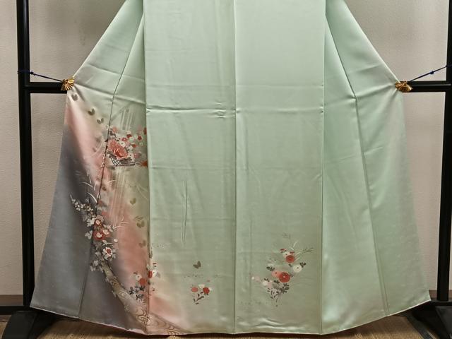 平和屋着物■訪問着　檜扇牡丹花文　暈し染め　金彩　正絹　逸品　BAAX8263mz