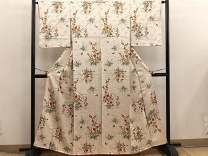 平和屋着物■上質な小紋　舞蝶花文　金通し地　正絹　逸品　BAAX8270mz