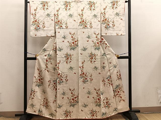 平和屋着物■上質な小紋　舞蝶花文　金通し地　正絹　逸品　BAAX8270mz