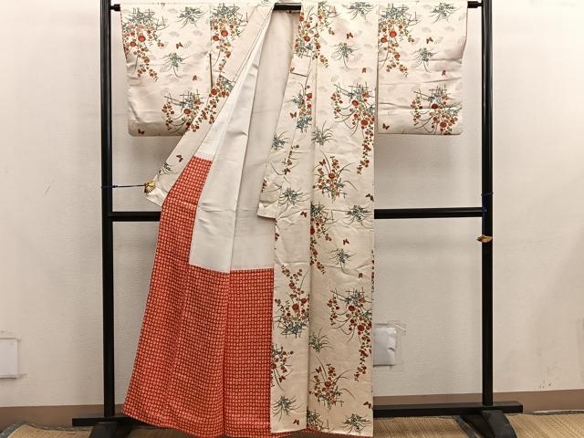 平和屋着物■上質な小紋　舞蝶花文　金通し地　正絹　逸品　BAAX8270mz