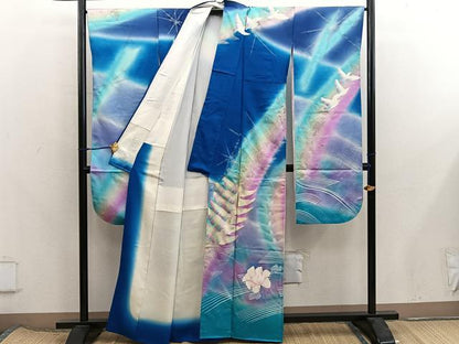 平和屋着物■フランソワーズ・モレシャン　振袖　ラインストーン　花鳥文　正絹　逸品　BAAX8277mz