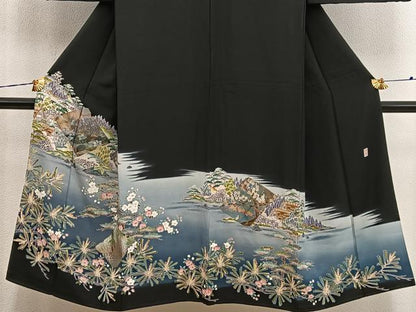 平和屋着物■豪華黒留袖　作家物　風景文　金彩　正絹　逸品　BAAX8286mz