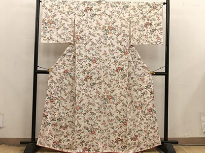 平和屋着物■上質な小紋　枝花文　正絹　逸品　BAAX8287mz