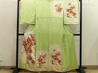 平和屋着物■訪問着　駒刺繍　流水花文　暈し染め　金彩　正絹　逸品　BAAX8288mz
