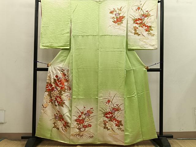 平和屋着物■訪問着　駒刺繍　流水花文　暈し染め　金彩　正絹　逸品　BAAX8288mz
