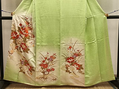 平和屋着物■訪問着　駒刺繍　流水花文　暈し染め　金彩　正絹　逸品　BAAX8288mz