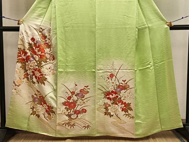 平和屋着物■訪問着　駒刺繍　流水花文　暈し染め　金彩　正絹　逸品　BAAX8288mz