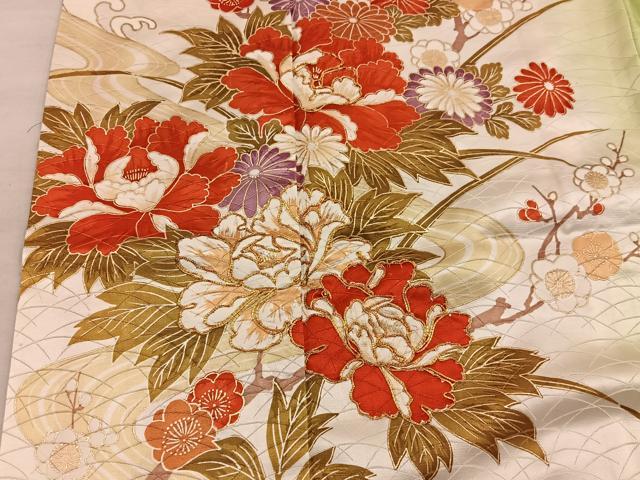 平和屋着物■訪問着　駒刺繍　流水花文　暈し染め　金彩　正絹　逸品　BAAX8288mz