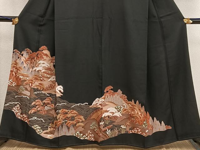 平和屋着物■豪華黒留袖　駒刺繍　風景文　正絹　逸品　BAAX8290mz