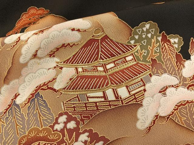 平和屋着物■豪華黒留袖　駒刺繍　風景文　正絹　逸品　BAAX8290mz