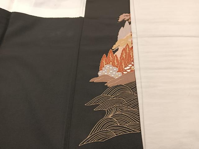 平和屋着物■豪華黒留袖　駒刺繍　風景文　正絹　逸品　BAAX8290mz