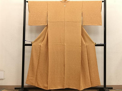 平和屋着物■上質な色無地　菊花地紋　萱草色　正絹　逸品　BAAX8291mz