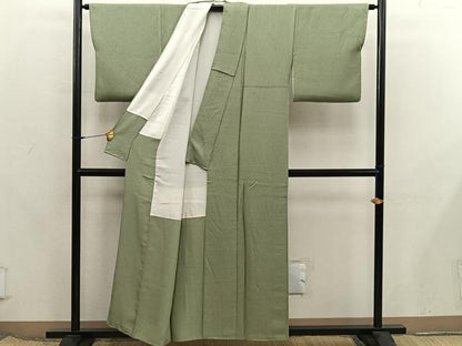 平和屋着物■上質な色無地　黄海松茶色　正絹　逸品　BAAX8295mz