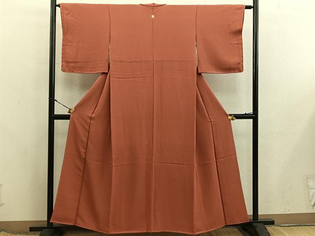 平和屋着物■上質な色無地　赤丹色　正絹　逸品　未使用　BAAX8297mz