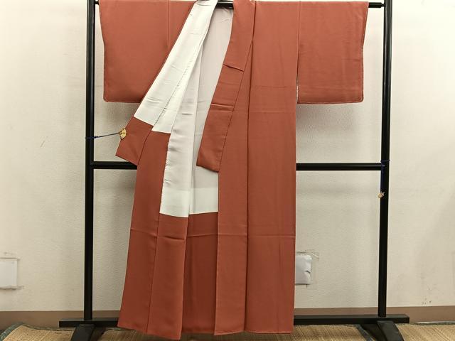 平和屋着物■上質な色無地　赤丹色　正絹　逸品　未使用　BAAX8297mz
